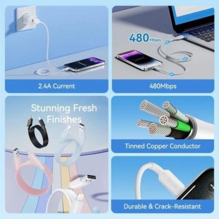 Cable USB Lightning Vention LAMPF 1m 2,4A 480Mbps Rosa
