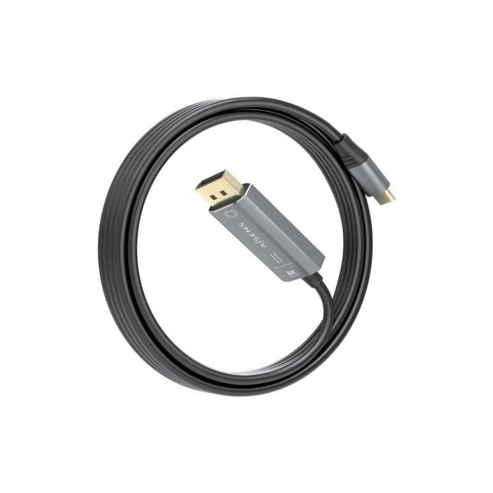 Cable Conversor AISENS A109-0880 USB-C/DisplayPort 8K 1.8m Negro bidireccional aluminio