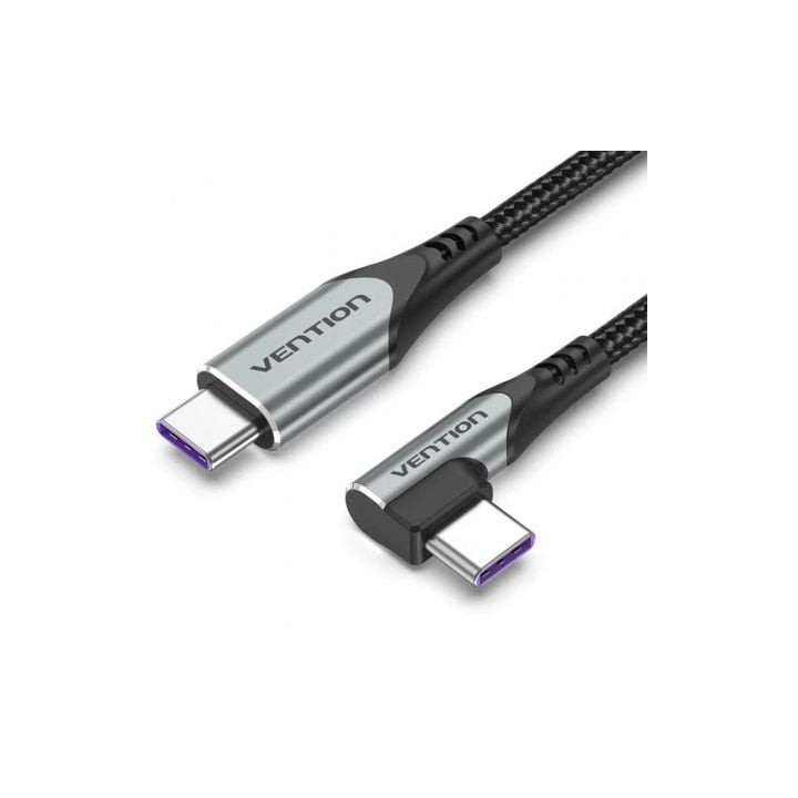 Cable USB 2.0 Vention TAKHF Tipo-C a Tipo-C 90º 100W 480Mbps 1m Gris