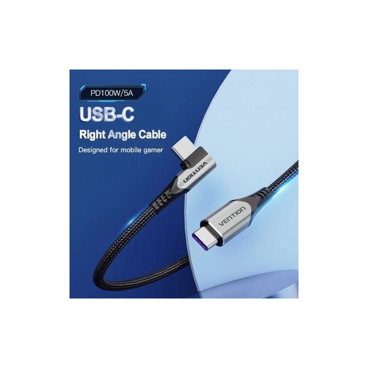 Cable USB 2.0 Vention TAKHF Tipo-C a Tipo-C 90º 100W 480Mbps 1m Gris