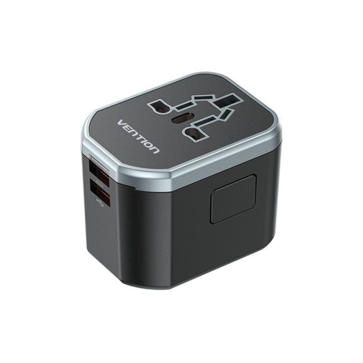 Cargador de Pared Universal Vention FJCB0 20W 1xUSB-C 2xUSB All in One Viaje Negro