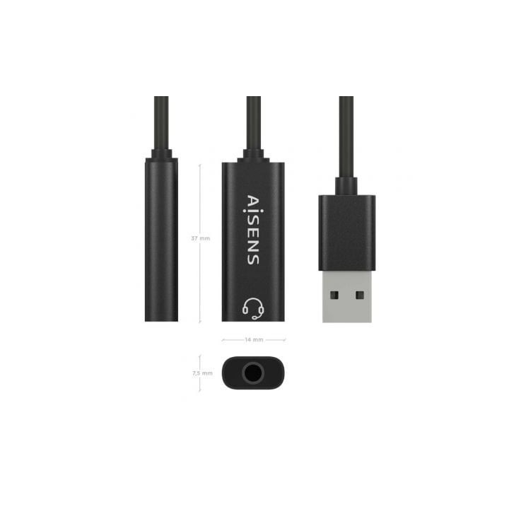 Tarjeta de sonido AISENS A106-0770 USB-A Jack 3.5 mm 48KHz 0,1m Negro