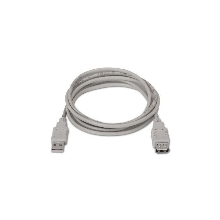 Cable USB 2.0 AISENS A101-0014 3m 60Mbps 2.5W Beige Extensión Tipo A Macho-Hembra