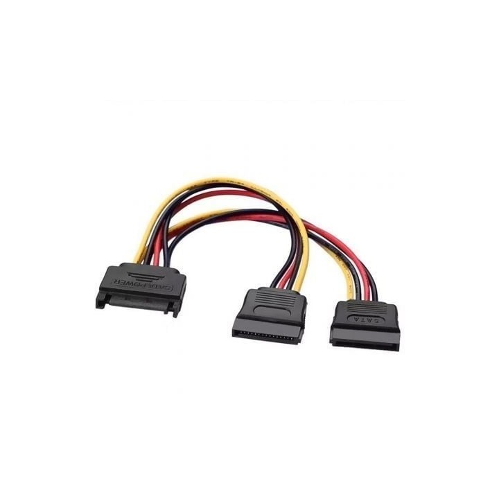 Cable AISENS A131-0353 SATA Macho a 2x Hembra 15 pines 0,2m Negro hasta 54W