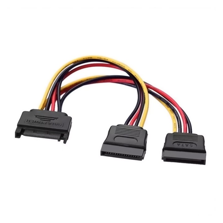 Cable AISENS A131-0353 SATA Macho a 2x Hembra 15 pines 0,2m Negro hasta 54W