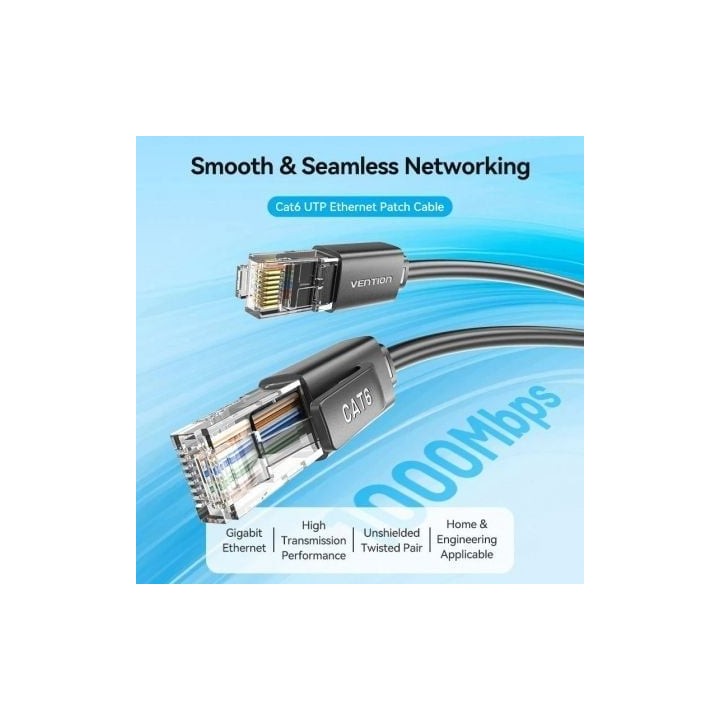 Cable de red Vention IBRBG Cat.6 1.5m Negro RJ45 UTP 1000Mbps 250MHz