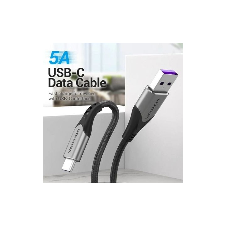 Cable USB 2.0 Vention COFHH 2m Gris Tipo-C/USB, 100W, hasta 5A, 480Mbps, Nylon