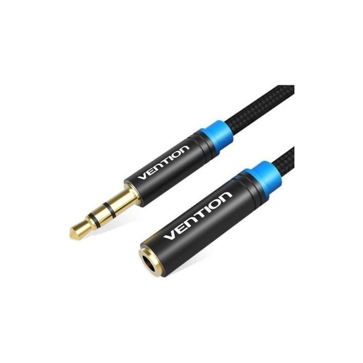 Cable Estéreo Vention VAB-B06-B300-M Jack 3.5 Macho a Hembra 3m Negro Conectores Oro