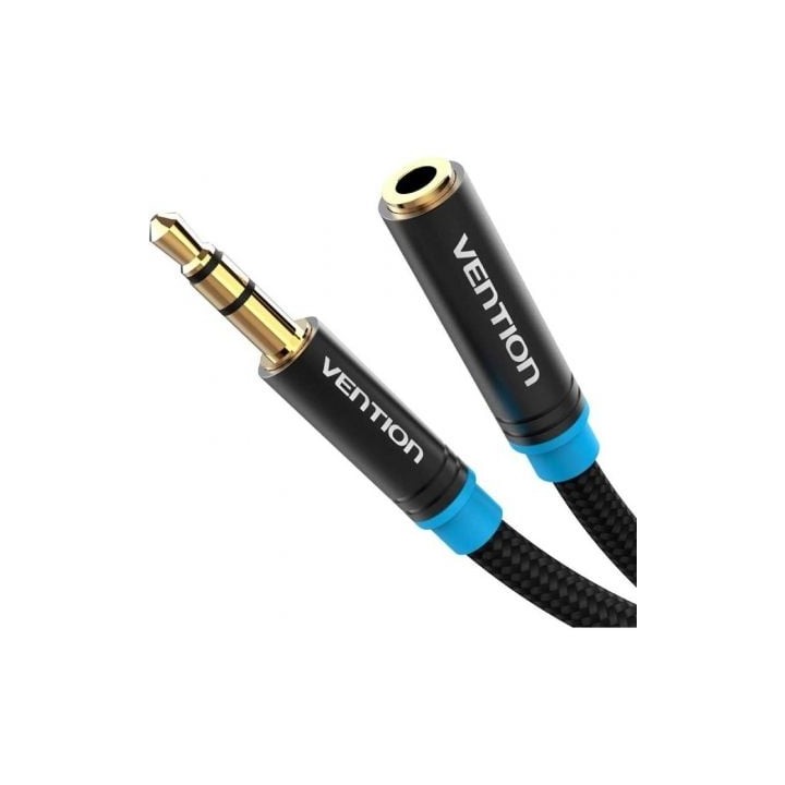 Cable Estéreo Vention VAB-B06-B300-M Jack 3.5 Macho a Hembra 3m Negro Conectores Oro
