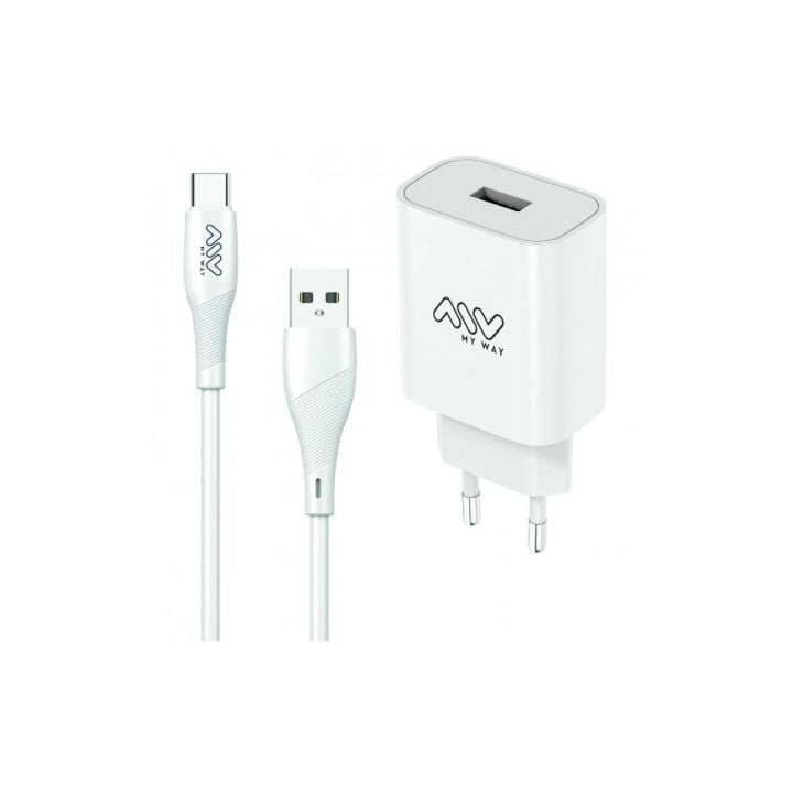Cargador de pared MYWAY MYWEPAK0002 1xUSB 15W + Cable USB Tipo-C 1.2m Blanco