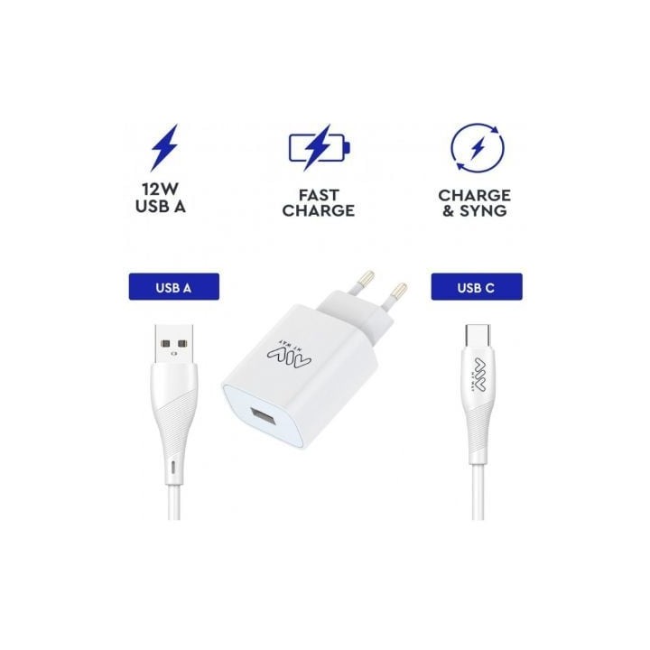 Cargador de pared MYWAY MYWEPAK0002 1xUSB 15W + Cable USB Tipo-C 1.2m Blanco