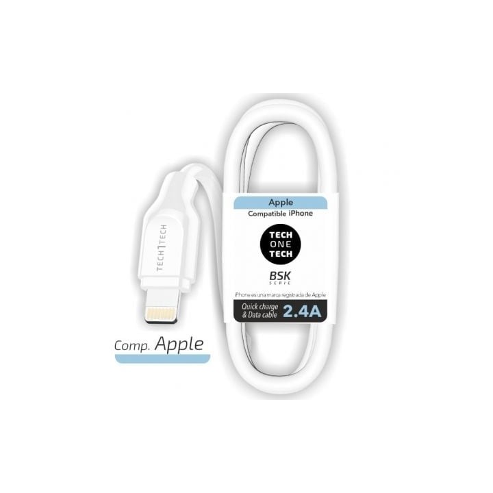 Cable USB 2.0 Lightning Tech One Tech TEC2902 1m 2.4A Blanco carga rápida