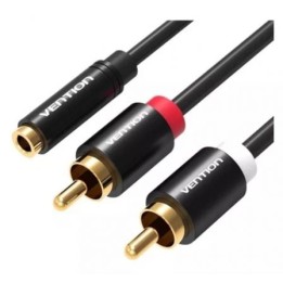 Cable estéreo Vention VAB-R01-B100 1m Jack 3.5 Hembra a 2 RCA Macho Negro Oro