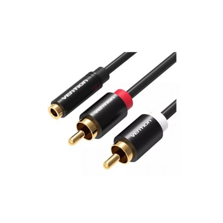 Cable estéreo Vention VAB-R01-B100 1m Jack 3.5 Hembra a 2 RCA Macho Negro Oro