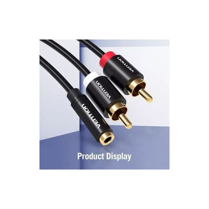Cable estéreo Vention VAB-R01-B100 1m Jack 3.5 Hembra a 2 RCA Macho Negro Oro