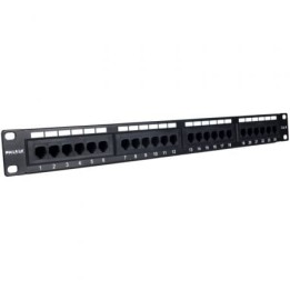 Patch Panel PHASAK PU 2420 24 Puertos Cat.6 1U UTP Dual Rack 19″ Metálico Negro
