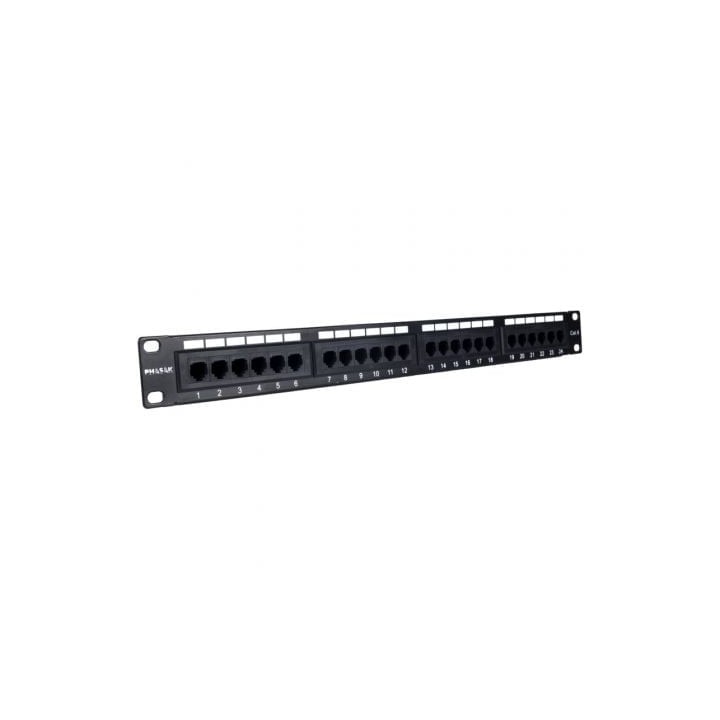 Patch Panel PHASAK PU 2420 24 Puertos Cat.6 1U UTP Dual Rack 19″ Metálico Negro
