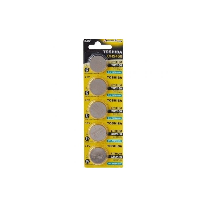 Pila de botón Toshiba CR2450 3V Litio Pack 5 unidades larga duración