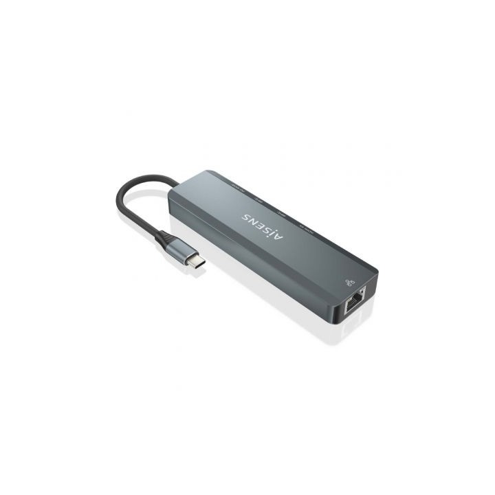 Conversor USB-C AISENS Dock 5 en 1 HDMI/RJ45/2xUSB/PD 100W Aluminio 15cm Gris