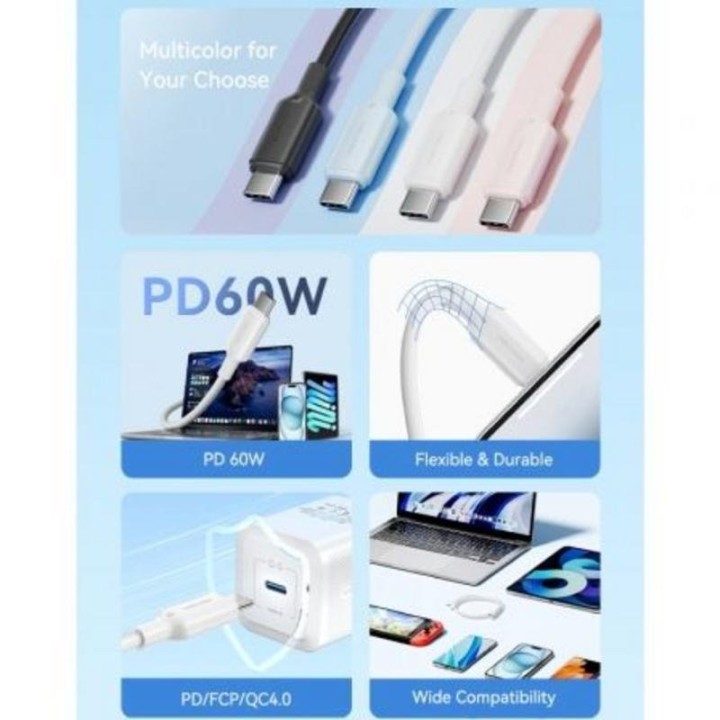 Cable USB-C Vention TRCPF 1m Rosa 60W 3A transferencia 480Mbps