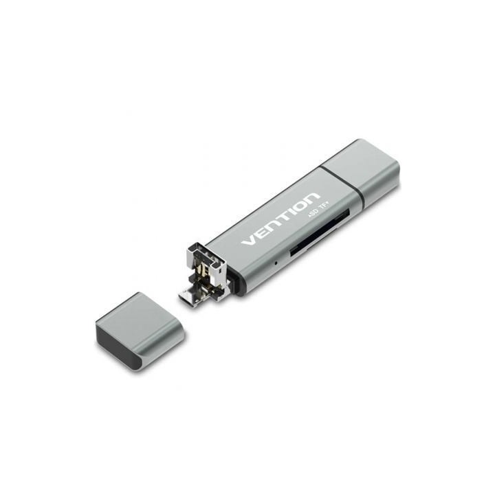 Lector de Tarjetas Vention CCJH0 USB 2.0/USB-C/Micro Aleación Aluminio 256GB Gris