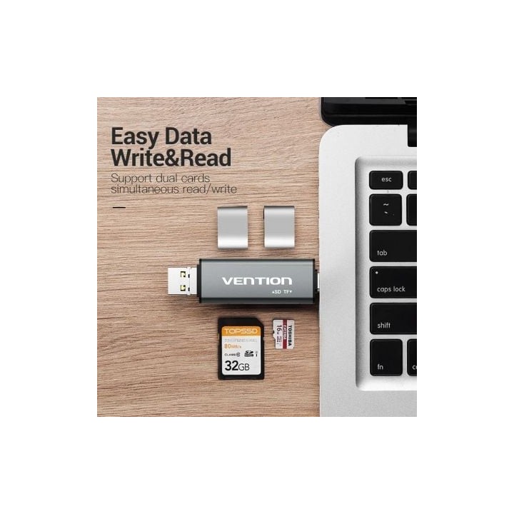 Lector de Tarjetas Vention CCJH0 USB 2.0/USB-C/Micro Aleación Aluminio 256GB Gris
