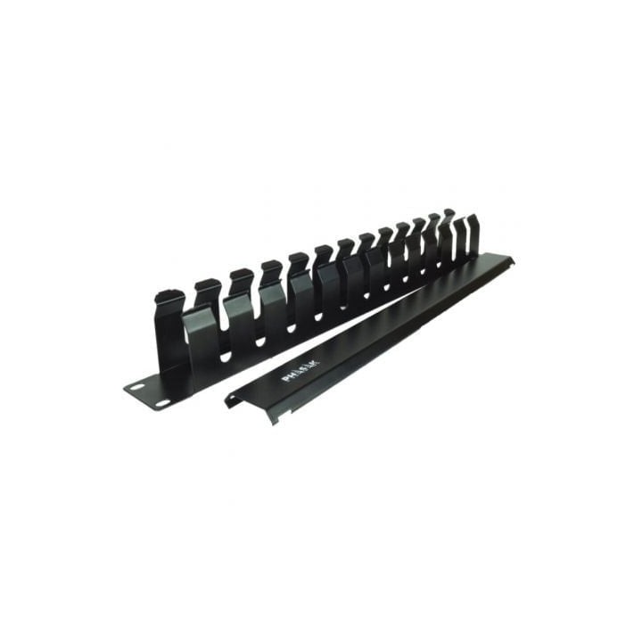 Panel guía cables PHASAK PA 5095 con tapa para rack 19″ 1U frontal metálico