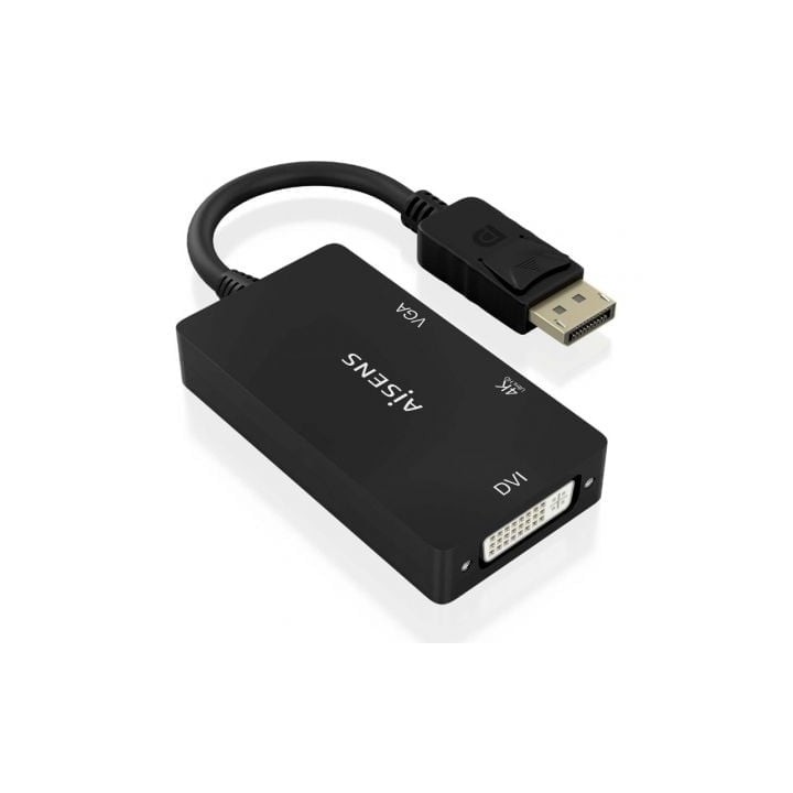 Conversor DisplayPort AISENS A125-0861 DP 1.2 a VGA/DVI/HDMI 4K 15cm Negro