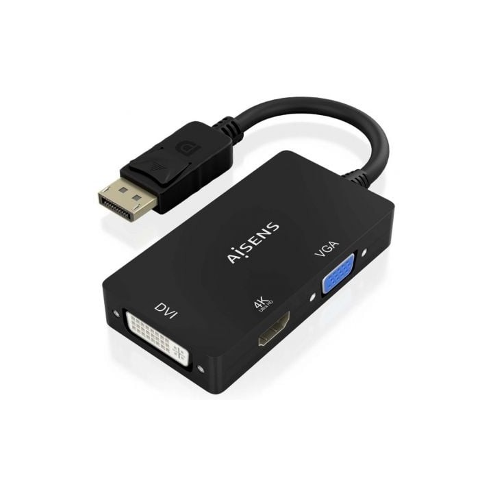 Conversor DisplayPort AISENS A125-0861 DP 1.2 a VGA/DVI/HDMI 4K 15cm Negro