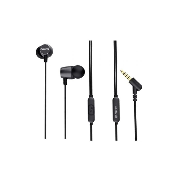 Auriculares AIWA con cable jack 3.5 y micrófono integrados, diseño ergonómico y graves potentes