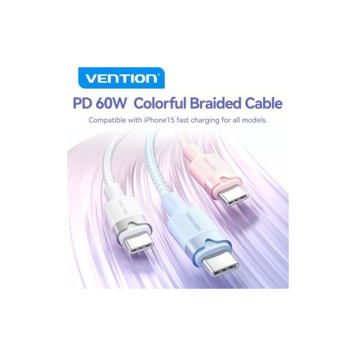 Cable USB-C Vention TRDPF 1m 3A 60W Rosa 480Mbps Niquelado