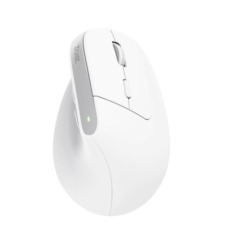 Ratón Trust inalámbrico Bayo+ 2400 DPI multidispositivo vertical recargable blanco