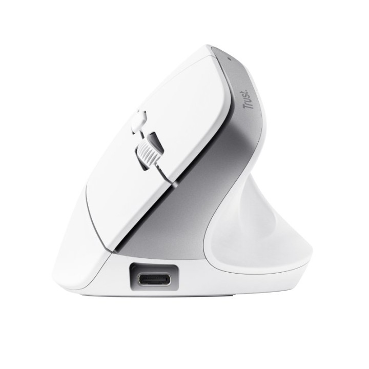 Ratón Trust inalámbrico Bayo+ 2400 DPI multidispositivo vertical recargable blanco