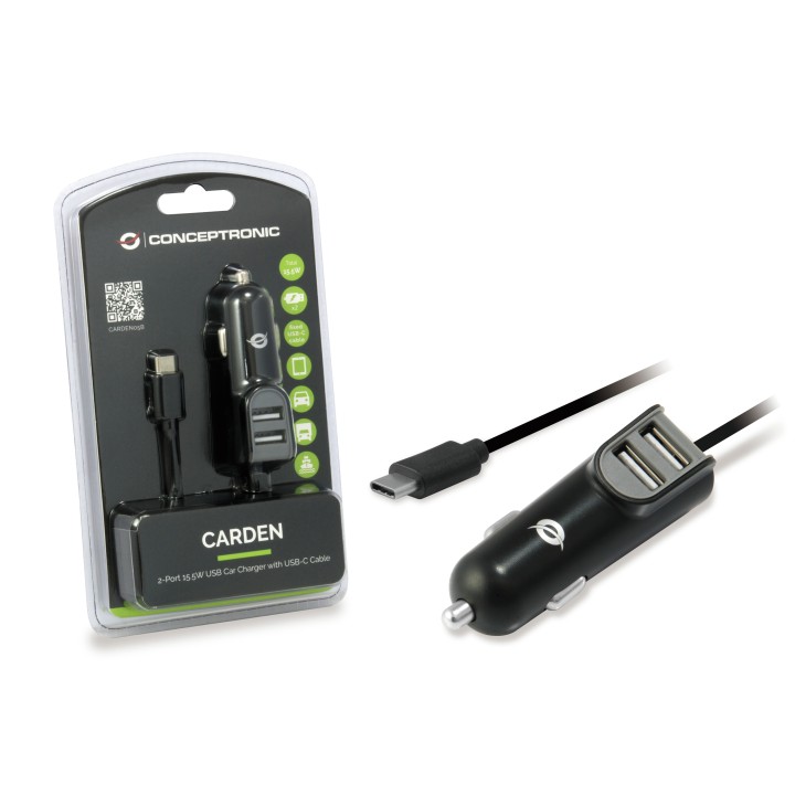 Cargador CONCEPTRONIC Coche 2xUSB-A Negro (CARDEN05B)