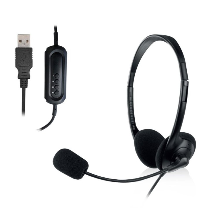 Auriculares Ewent con cable USB y micrófono para llamadas y música, 2.1m, confort máximo