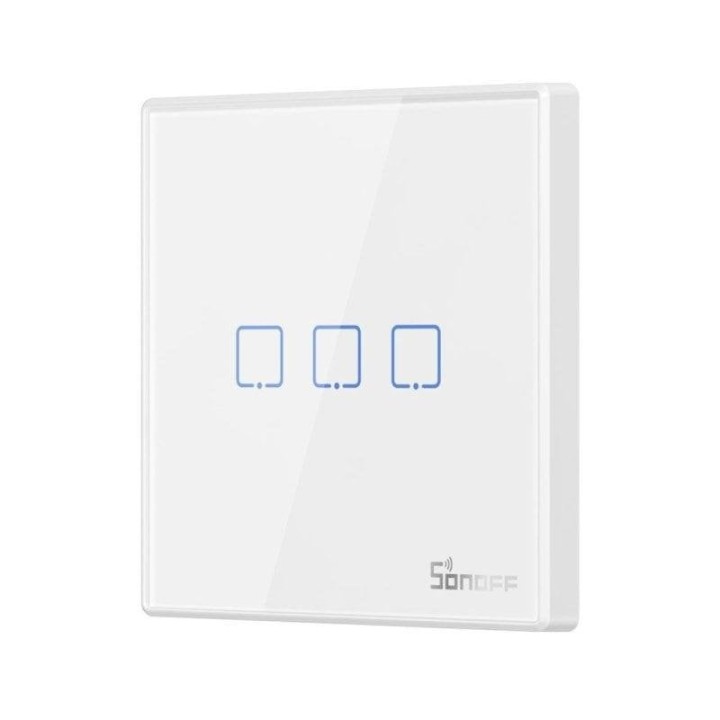 Interruptor inalámbrico Sonoff T2EU3C-RF 3 canales RF 433 MHz, panel vidrio, control remoto