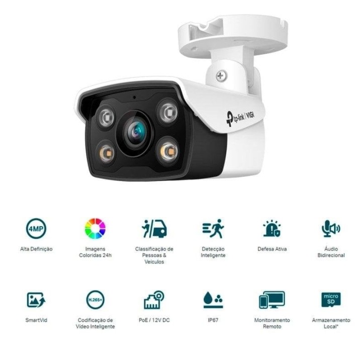 Cámara IP TP-Link VIGI C340 4MP Full-Color PoE QHD con IA y defensa activa