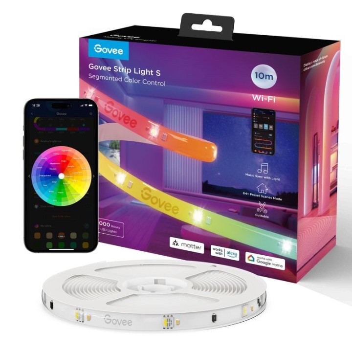 Tira LED Govee RGBICW 10m 24LED/m Wi-Fi Bluetooth Control Voz Impermeable Epóxico