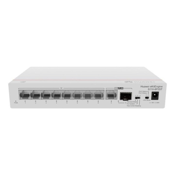 Switch Huawei S110-8P2ST 8 Puertos Gigabit PoE+ 1 GE SFP 20Gbps Compacto