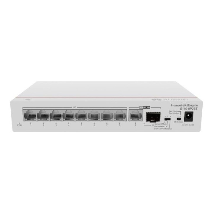 Switch Huawei S110-8P2ST 8 Puertos Gigabit PoE+ 1 GE SFP 20Gbps Compacto