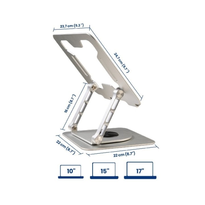 Soporte portátil Ewent EW1267 aluminio base giratoria 360°, altura regulable, plegable