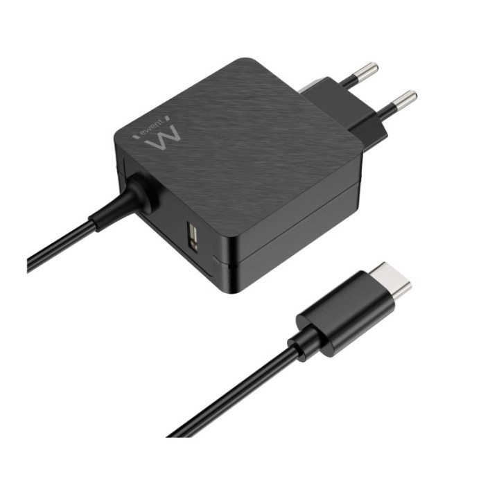 Cargador Ewent EW3979 45W USB-C Power Delivery, USB-A, Carga Rápida, Cable 1.5m Negro