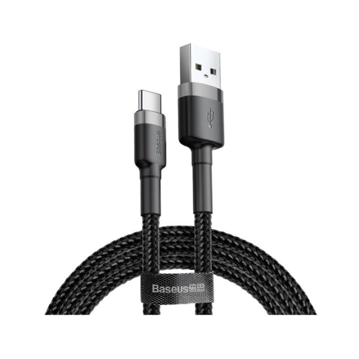 Cable USB Baseus CATKLF-CG1 2m USB A USB C Negro/Gris 2A Trenzado Reforzado