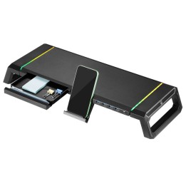Soporte monitor Ewent EW1268 Negro 4 USB 3.0 RGB aAcho Ajustable Cajón Organizador