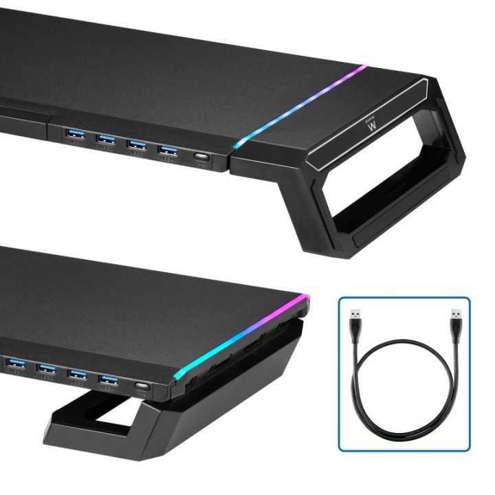 Soporte monitor Ewent EW1268 Negro 4 USB 3.0 RGB aAcho Ajustable Cajón Organizador