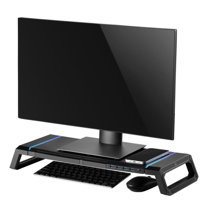 Soporte monitor Ewent EW1268 Negro 4 USB 3.0 RGB aAcho Ajustable Cajón Organizador