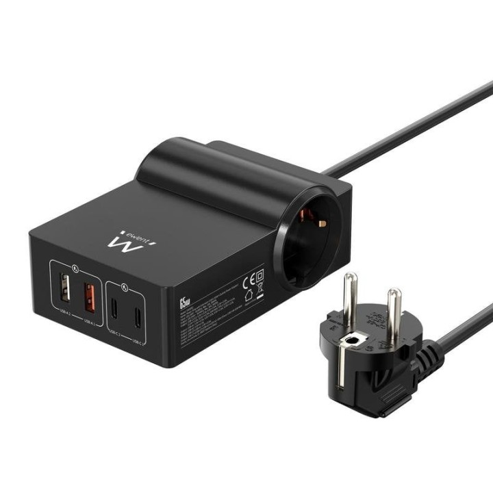 Estación de carga Ewent EW3992 GaN 65W PPS Power Delivery 2 AC USB-C 1,5m