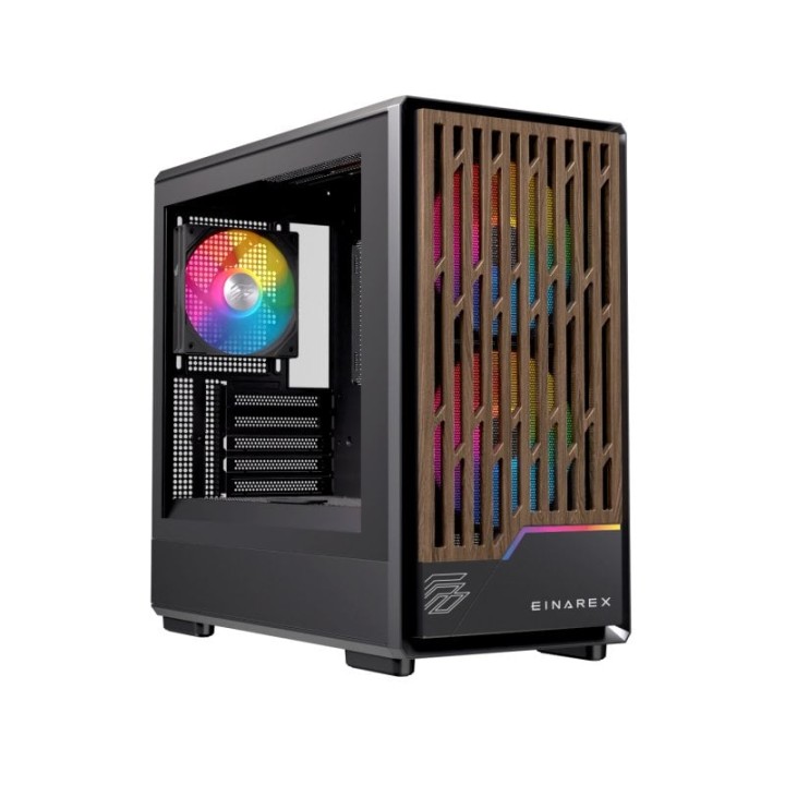 Torre Einarex PULSE PM400 RGB Black compacto, madera, 2x140mm, micro ATX, cristal templado