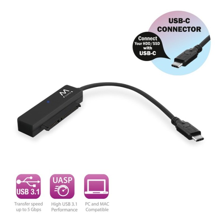 Adaptador Ewent EW7075 USB-C 3.1 a SATA 2,5″ UASP 70mm Negro