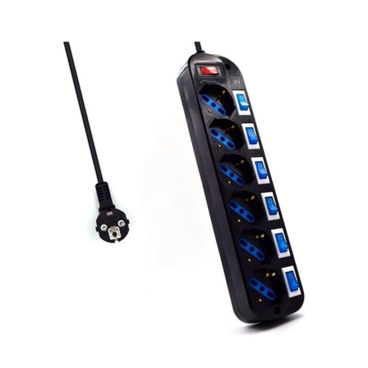 Regleta Ewent EW3851 6 tomas Schuko 3500W interruptores independientes cable 1,5m negra